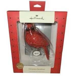 2018 Hallmark Premium Ceramic Red Cardinal Christmas Tree Ornament Collectible